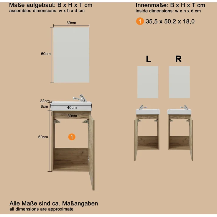 Badmöbel Set 3-teilig Champ Eiche Artisan 40 cm – Bild 1
