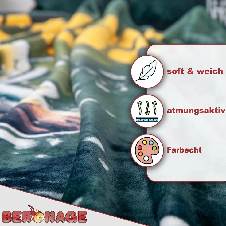 Wohndecke NFL Green Bay Packers Decke 150x200 cm Wellsoft Kuscheldecke Wohndecke, BERONAGE, passend zur Bettwäsche, ideal für Sofa, Couch, Bett, Auto, Camping – Bild 3