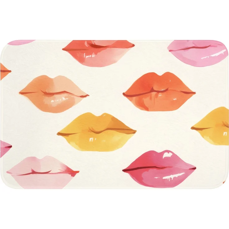 OnlyWow Badematte Lippen - Bunt - Glänzend, Höhe 10 mm, Polyester, Rechteckig, Badezimmerteppich, Badteppich, Rutschfest, Badvorleger, Waschbar – Bild 1