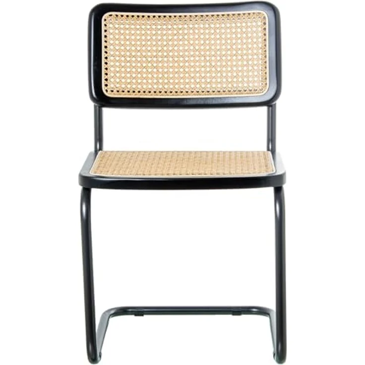 DRW Set mit 4 Stühlen aus Holz, Rattan und Metall in Natur und Schwarz, 48 x 53 x 81 cm – Bild 4