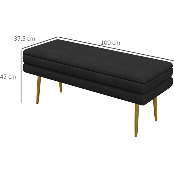 HOMCOM Sitzbank mit Samtoptik (Bettbank mit Stahlbeine, 1-St, Polsterbank mit Stauraum), für Wohnzimmer, Schlafzimmer, Schwarz, 100 x 37,5 x 42 cm – Bild 2
