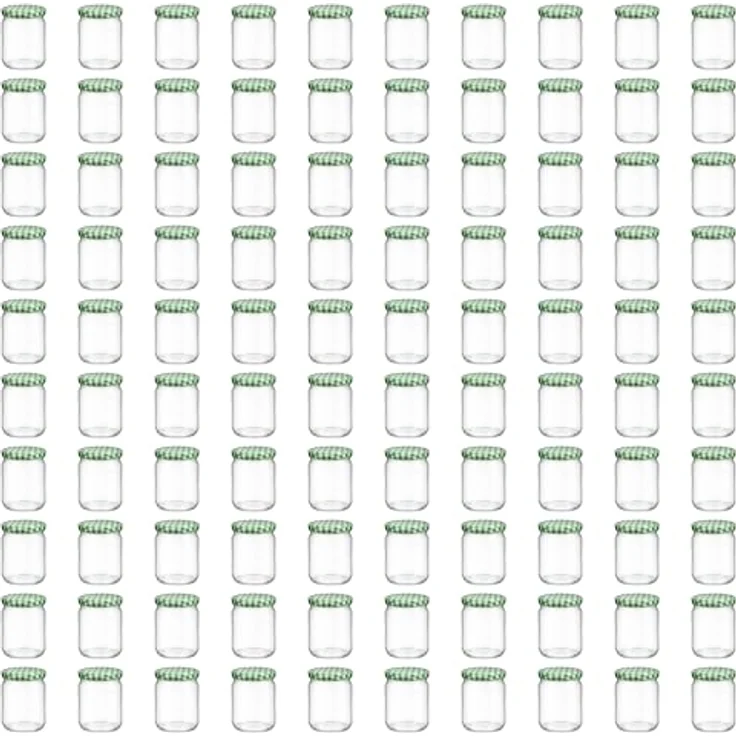 hocz 100x Einmachgläser 500 ml | mit Deckel Grün Kariert TO 82 | leere Gläser mit Schraubdeckel zum befüllen | Sturzgläser, Schraubgläser, Marmeladengläser Set | 100 Stück – Bild 1