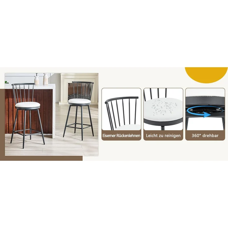 Moderner Metall-Barhocker im Windsor-Stil mit gepolstertem Sitz für Kücheninseln, Bars, Restaurants; Barhocker im Industrial-Stil in Barhöhe; Vintage- und Minimalismus-Stil--Weiß--96x39x39cm--YOUDENOVA – Bild 8