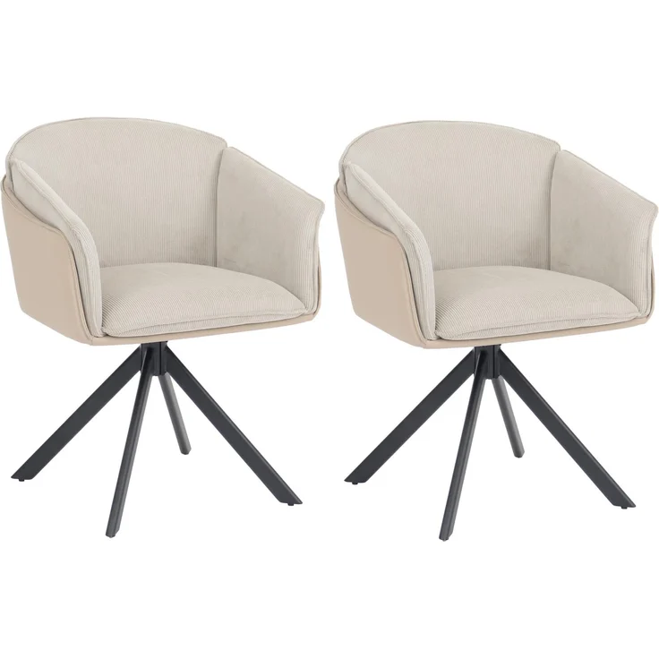 2er-Set Esszimmerstuhl HWC-R24, Küchenstuhl, drehbar Metall Kunstleder Stoff/Textil Cord ~ beige – Bild 9