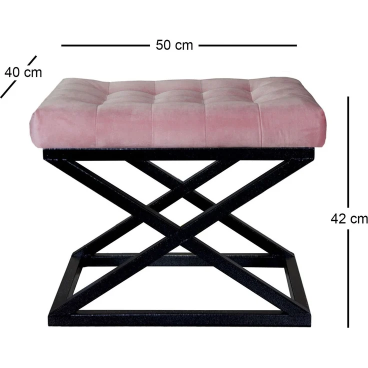 Atelier Del Sofa Stylish Pouffe with Metal Frame, 50 x 42 x 40 cm | 100% Polyester Babyface, Grey with Black & Pink Accents | Perfect for Modern Living Spaces & Decor – Bild 2
