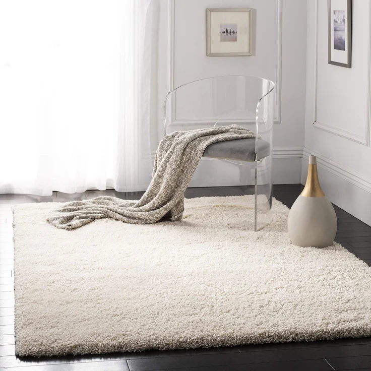 SAFAVIEH Zottelig Teppich für Wohnzimmer, Esszimmer, Schlafzimmer - California Shag Collection, Hoher Flor, Elfenbein, 160 X 229 cm