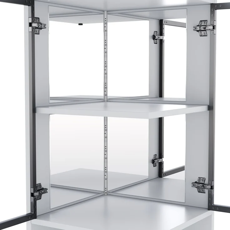 ZUBALIYA 205cm hoher LED-Vitrinenschrank mit doppelten Glastüren und verspiegelter Rückwand, mit farbwechselnder Beleuchtung und Kippschutzvorrichtung–elegant, vollständig transparent–Weinschrank, Bücherregal, Weiß – Bild 9