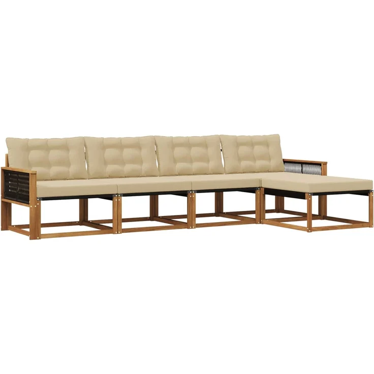 vidaXL Outdoor-Sofagarnitur 5 stk. 5-Sitzer Natur und Beige 3381361 – Bild 2