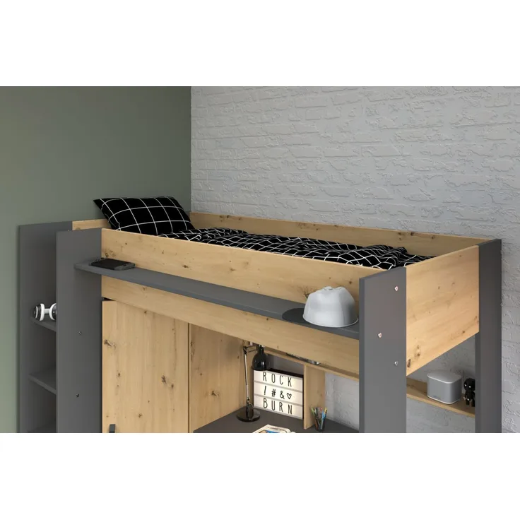 Parisot Hochbett Heavy in Eiche Artisan und schwarz 205 cm