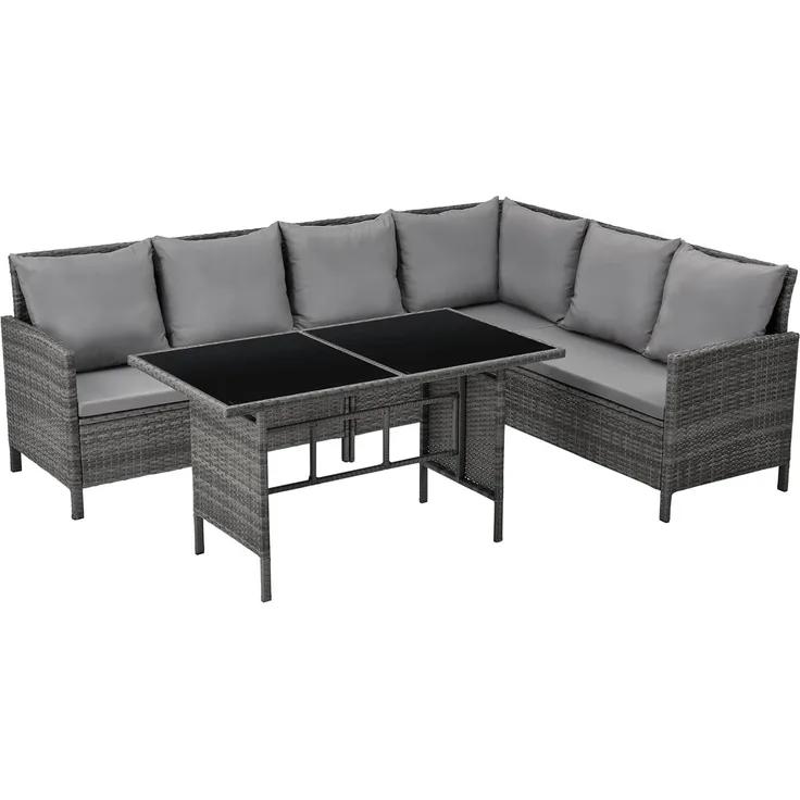 SVITA MADISON Polyrattan Essgruppe Gartenmöbel Set Rattan Lounge Ecksofa grau