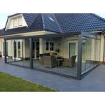 Terrando Wintergarten mit Glasdach und Glasschiebewänden Wintergarten aus Metall in Grau Terrassenüberdachung Glasanbau mit Montagematerial