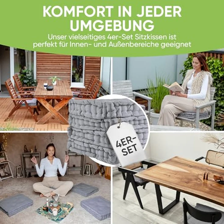 Gräfenstayn Sitzkissen 4er Set 40x40 cm mit 8 cm Polsterung aus 100 % Baumwolle -, robustes Sitzkissen für Indoor & Outdoor, bequemes Bodenkissen – Bild 5