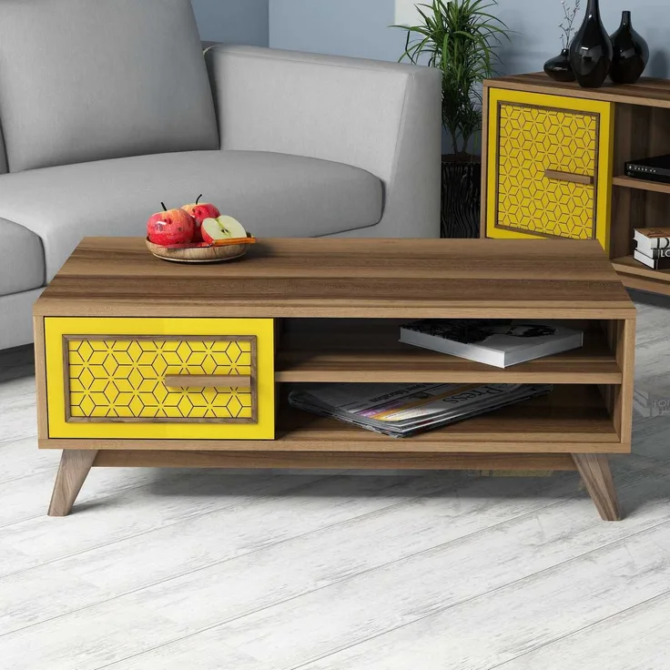 Skye Decor 'Ayla - Walnut, Yellow' Couchtisch, Walnuss / Gelb, 105 x 38,2 x 60 cm