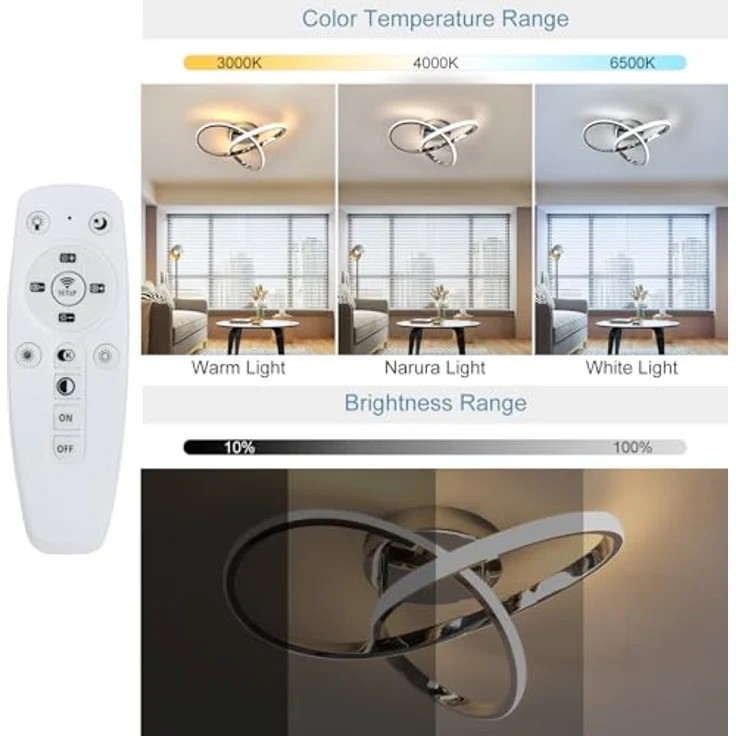 Comely LED Deckenleuchte Dimmbar, Deckenlampe Schlafzimmer mit Fernbedienung 3000K-6500K, 36W Modern Silber LED Deckenbeleuchtung Geeignet für Wohnzimmer Esszimmer Kinderzimmer – Bild 6
