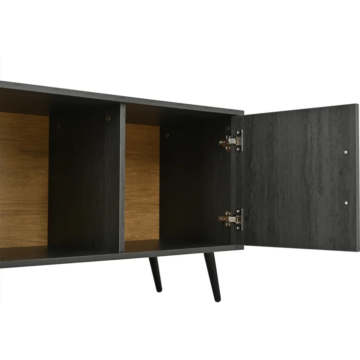 TV-Schrank Lowboard aus MDF mit Klappglasfront & Kabelmanagement, für bis zu 90 Zoll, 200x40x55,5 cm, Grau – Bild 9