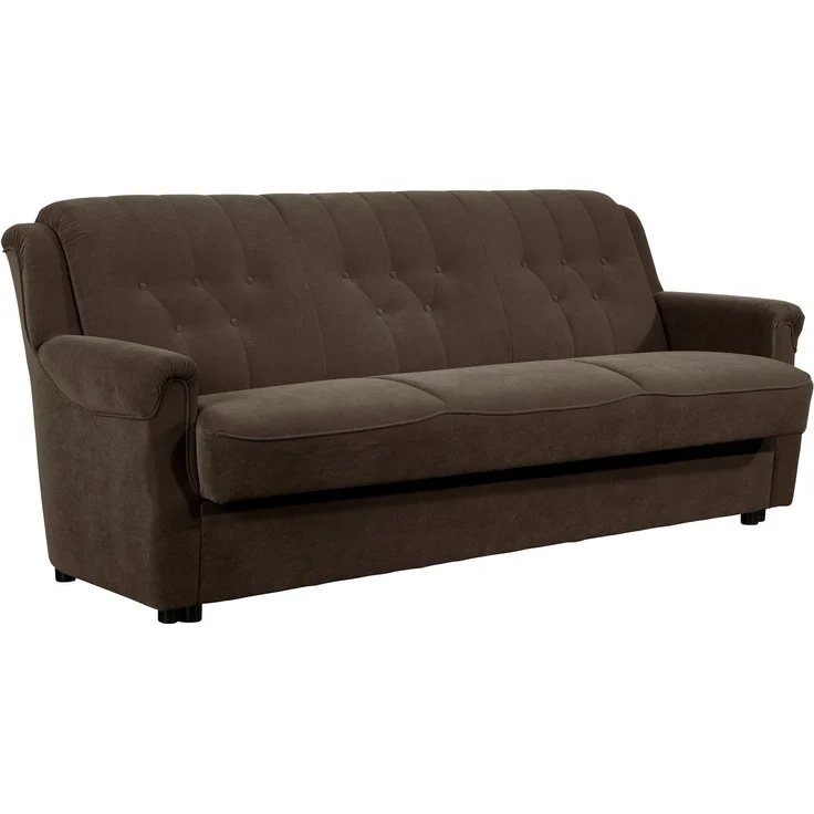 Sofa 3-Sitzer mit Bettfunktion Kaylyn Flockstoff braun – Bild 1