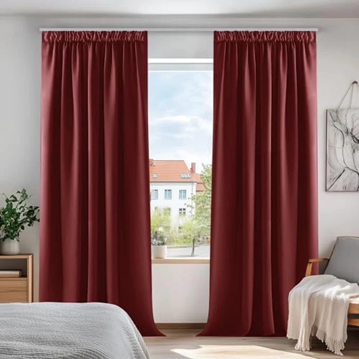 Deconovo Vorhänge Wohnzimmer mit Kräuselband Blickdicht Schallschutz Rot | 2er Set, H 290 x B 140 cm, Thermogardine Wärmeisolierend, Schlafzimmer Vorhänge, für Thermal Curtain, UV-schutz, Übergardinen – Bild 1