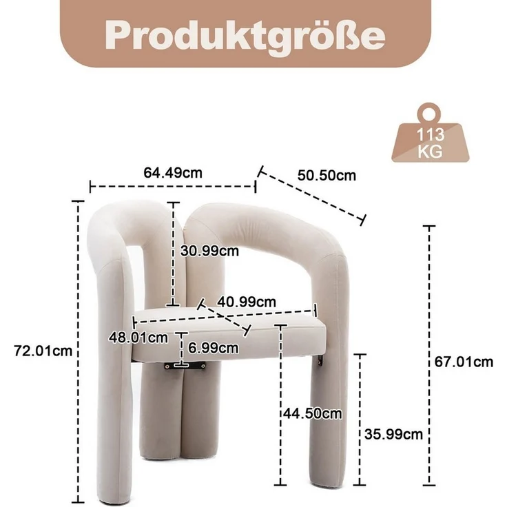 LVHOM Armlehnstuhl M-Form Freizeitstuhl, Bistrostuhl, Bürostuhl, Polsterstuhl, Besucherstuhl (runde Sessel mit breiter Polsterung, flauschiger Stoffstuhl, 2 St), für Esszimmer, Wohnzimmer, Büro, Schlafzimmer, Wartezimmer, Lobbys – Bild 2