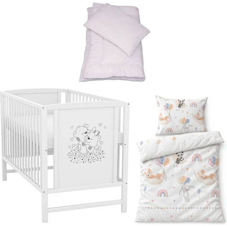 Baby-Delux Komplettbett Babybett Mia Komplettset, 7-tlg, Kinderbett 60x120 cm weiß, Bettset verschiedene Designs – Bild 1