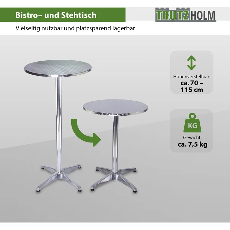 Stehtisch 2in1 höhenverstellbar 70/115cm Ø60cm Aluminium Bistrotisch Bartisch – Bild 2