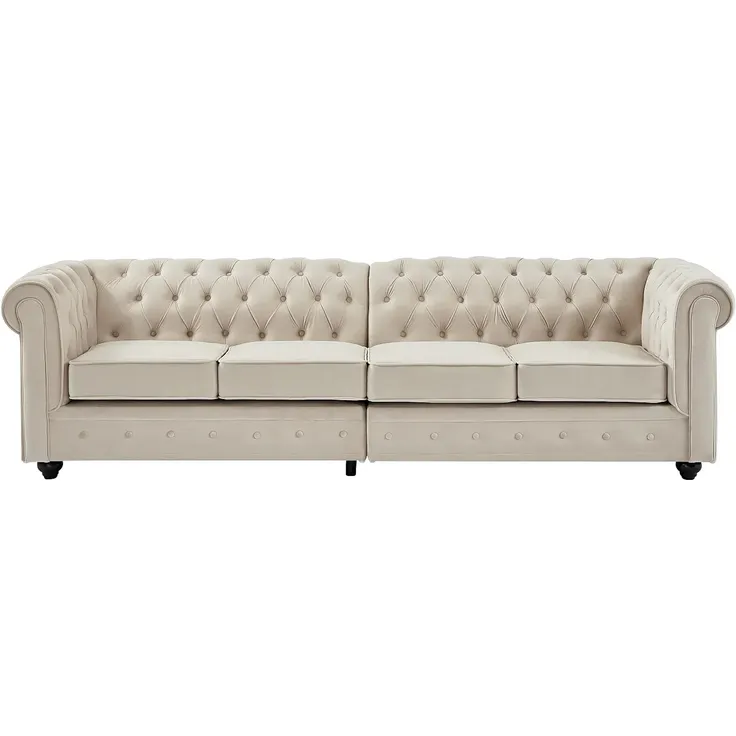 Vente-unique - CHESTERFIELD Sofa StoffSamt Beige - B 87 cm x H 72 cm x L 256 cm – Bild 2