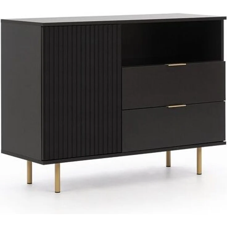 Lomadox Wohnzimmer-Set NADOR-132, (Mega-Spar-Set, 3-St, 3-tlg), in matt schwarz, goldfarbene Metallgriffe und -füße – Bild 4