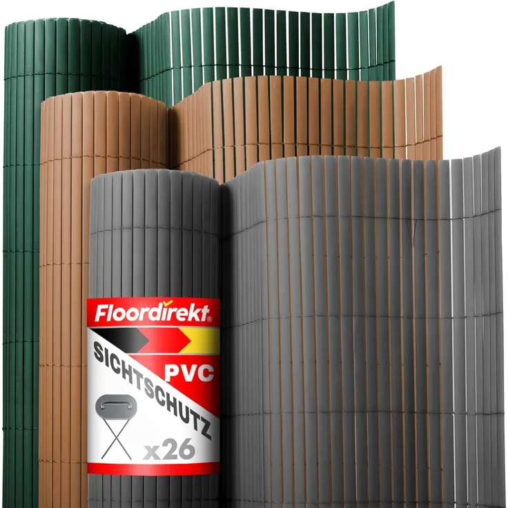 Floordirekt PVC Sichtschutz für Garten, Balkon & Terrasse Sichtschutzzaun | Sichtschutzmatte | Outdoor-Sichtschutz | Erhältlich in vielen Farben und Größen (100x500 cm, Grau)