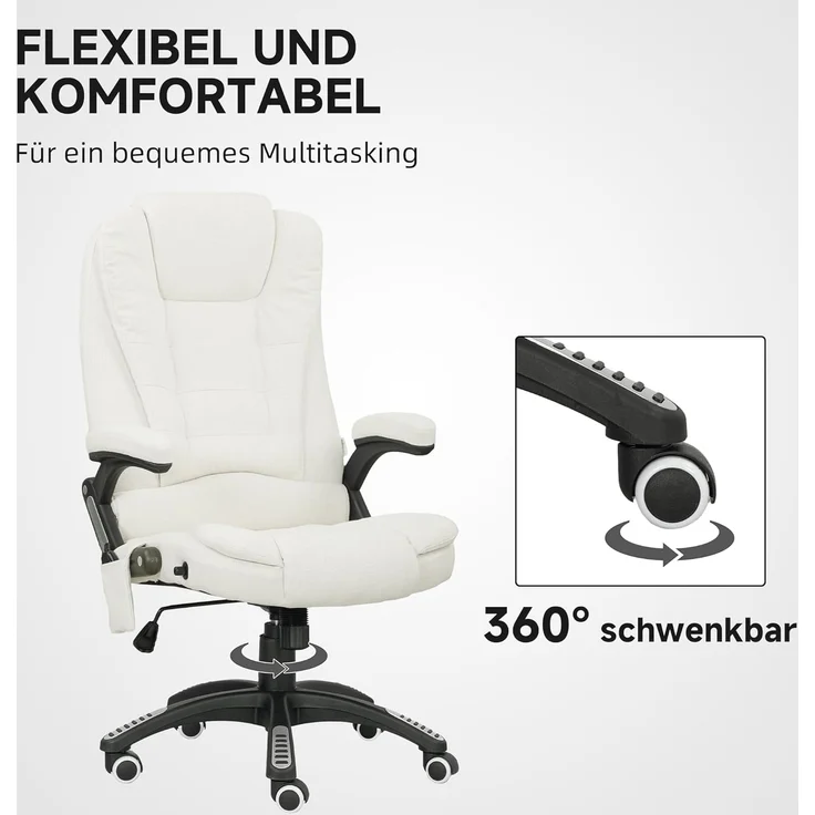Vinsetto Schreibtischstuhl Bürostuhl mit Vibrationsmassage, Heiz-, Liegefunktion (Massagesessel, 1 St), für Wohnbereich, Weiß – Bild 8