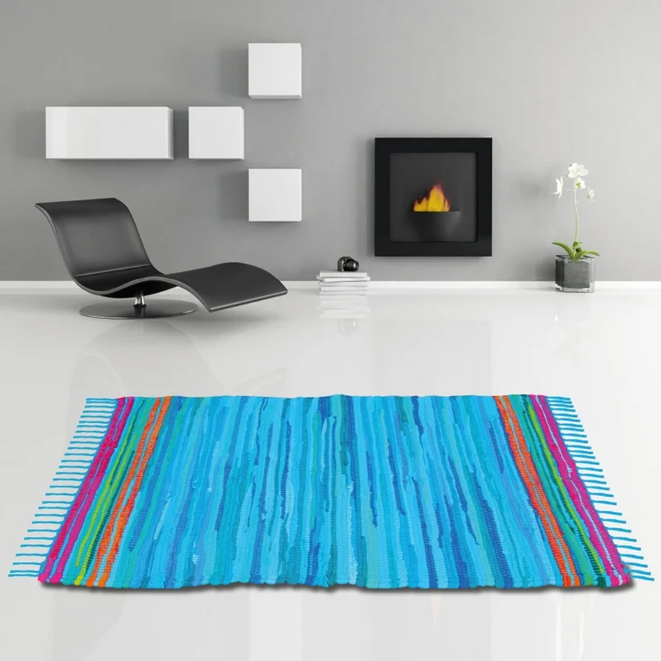 Flickenteppich handgewebter Teppich aus Baumwolle, stylischer und strapazierfähiger Fleckerlteppich in vielen verschiedenen modischen Ausführungen erhältlich (120 x 180cm / blau - dunkelblau) – Bild 8