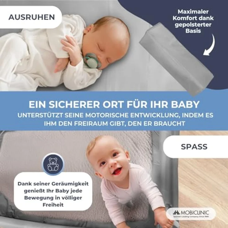 Mobiclinic®, Reisebett, Tragetasche, 2 in 1, Ultrakompakt faltbar, Herausnehmbare matratze, Mofli, Bis zu 15kg, Atmungsaktives gewebe, Seiteneingang mit reißverschluss, Baby laufstall (grau) – Bild 4