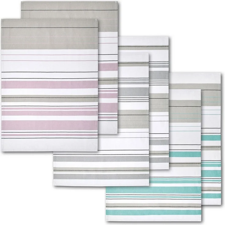 Dyckhoff Geschirrtuch Streifenvielfalt, (Packung, 6-tlg, 2x 3er Set (50 x 70 cm), Halbleinen, fusselarm – Bild 5