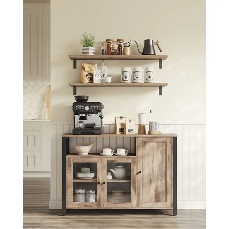 Vasagle Sideboard Küchenschrank, Kommode, mit 3 Türen, 33 x 33 x 110 cm, Naturfarben-Schwarz