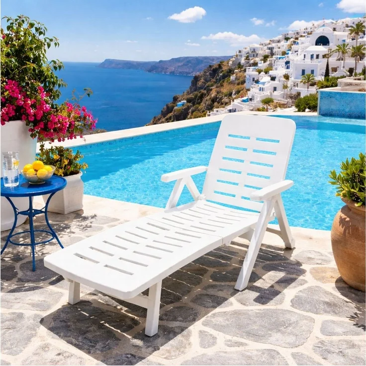 Rollbare Liege Klappliege Sonnenliege Gartenliege Kunststoff Weiß – Bild 1
