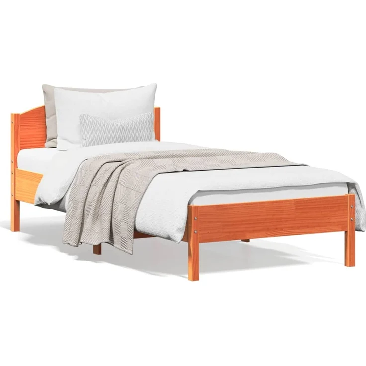 Doppelbett, Betten für Erwachsene, Massivholzbett ohne Matratze Wachsbraun 100x200 Kiefernholz de3610 – Bild 2