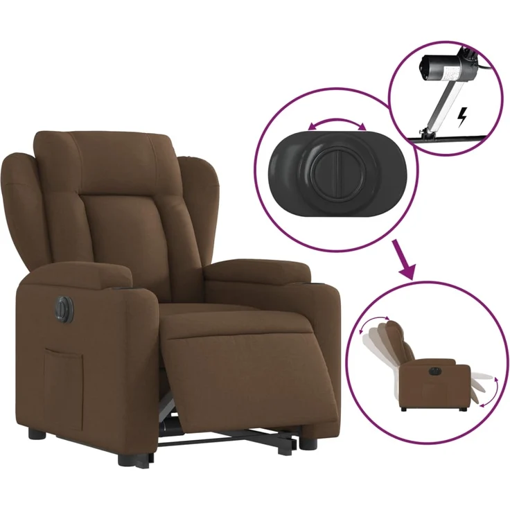 vidaXL Relaxsessel mit Aufstehhilfe Elektrisch Braun Stoff 3204510 – Bild 5