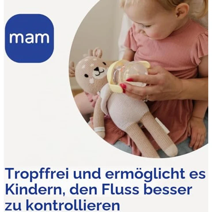 MAM Starter Cup mit rutschfesten Griffen und Ausgießer, 4+ Monate, 150 ml, Hellblau | Extra weicher Ausguss, ergonomische rutschfeste Griffe, leichte abgerundete Form, spülmaschinenfest, BPA-/BPS-frei – Bild 3