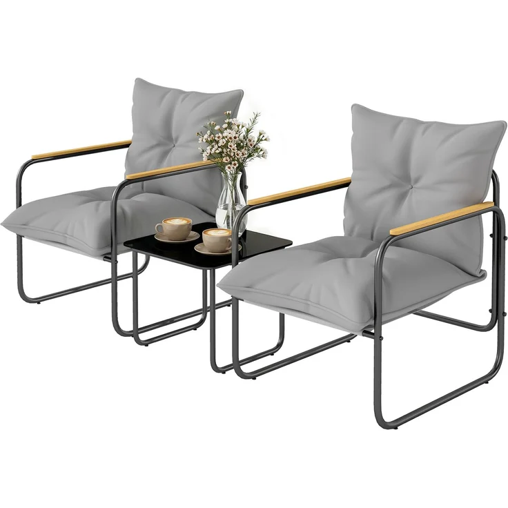 3-teiliges Bistrò-Set, Gartenmöbel aus Metall mit Kissen, Dunkelgrau – Bild 2