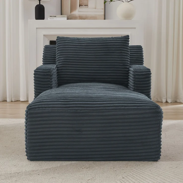 Chaiselongue mit Cordstoff, vakuumkomprimierter Relaxsessel mit Taschenfederkern und hochdichtem Schaumstoff, keine Montage erforderlich, bequemer Loungesessel für Wohnzimmer--Antikes Dunkelgrau--100x166x127cm--YOUDENOVA – Bild 2