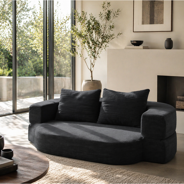 Schlafsofa 3-in-1, faltbar mit Memoryschaum, 200x130x60 cm, Schwarz