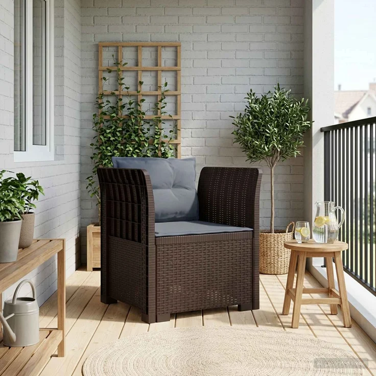 vidaXL 1-Sitzer Sessel mit Kissen Rattan-Look PP Braun 8011875 – Bild 1