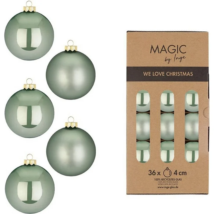 MAGIC by Inge Weihnachtsbaumkugel, Weihnachtskugeln Glas 4cm 36 Stück - Mild Sage