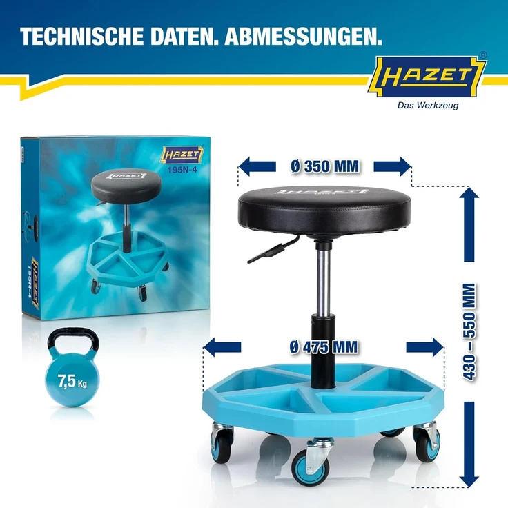 Drehhocker 195N-4 Vierkant-Rohrrahmen Sitz-H. 430-550mm HAZET "" – Bild 2
