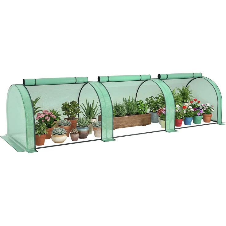MELAYR, Mini-Gewächshaus, Tomatengewächshaus, 3,5 m (L) x 1 m (B) x 0,8 m (H), Stahl, hochdichtes PE (140 g/m²), Grün – Bild 1