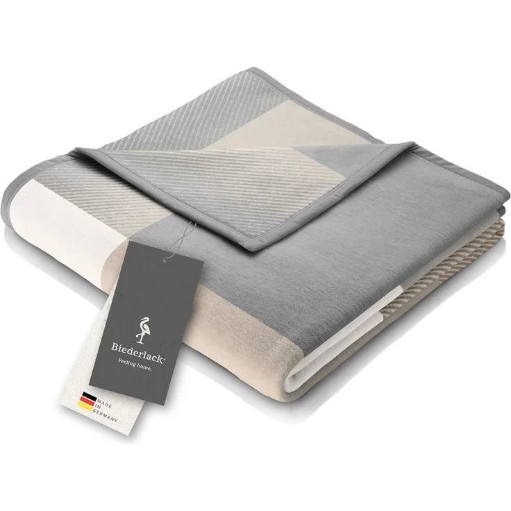 Wohndecke Across beige XXL, karierte Sofadecke in 220x240, Decke in Übergröße, Biederlack, Made in Germany – Bild 1