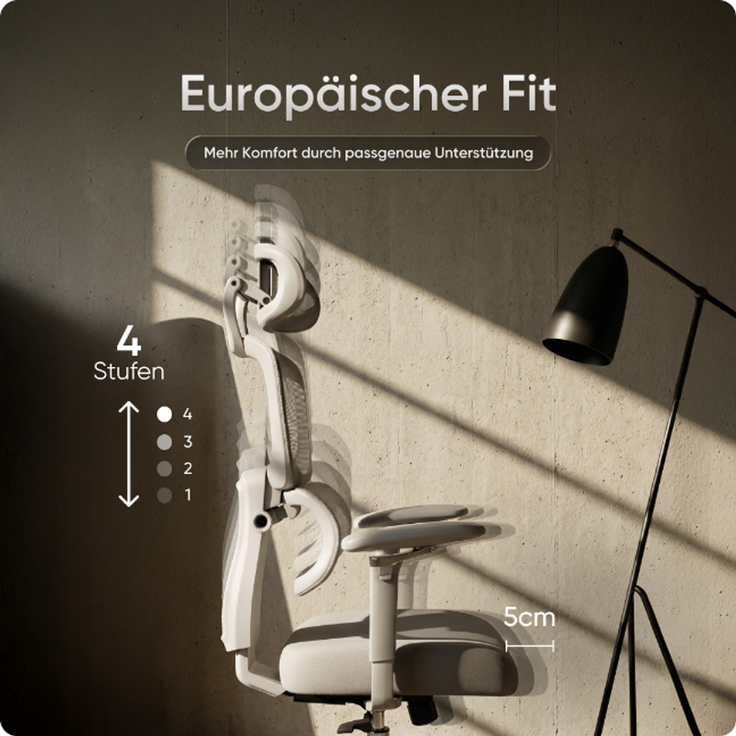 DESKSPACE Move Pro Ergonomischer Bürostuhl - Höhenverstellbarer Drehstuhl 3-stufiger Neigung Schreibtischstuhl, Bürodrehstuhl 150 kg Grau – Bild 8