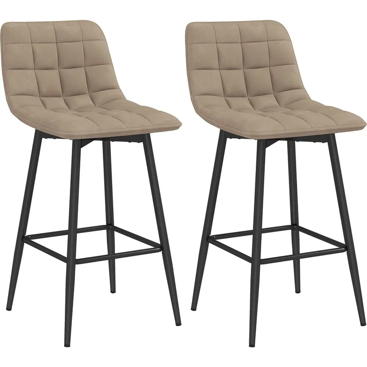 2er-Set Küchenhocker im nordischen Stil aus Stoff in Samtoptik und Metall, 45 x 47 x 84 cm, Braun