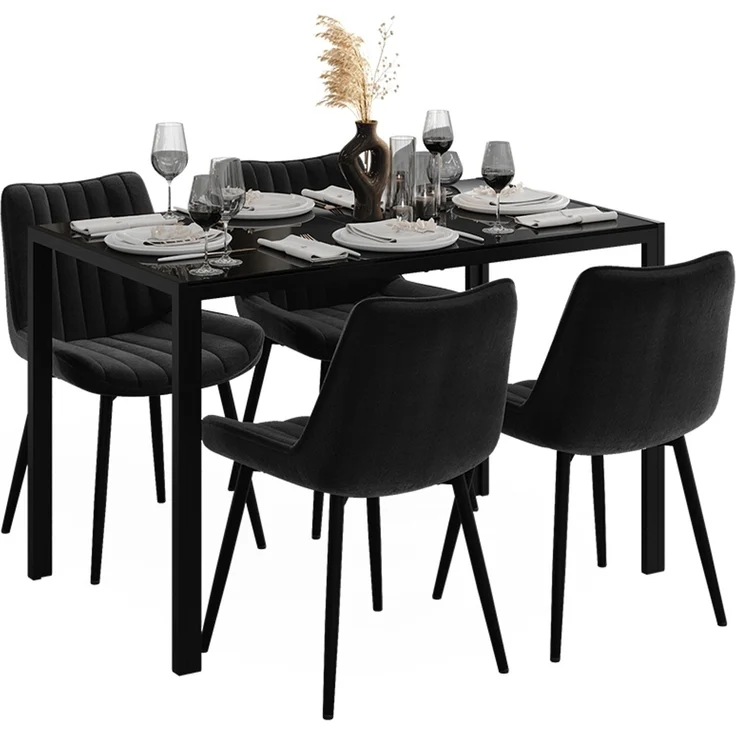Esstisch Set Grand Schwarz 120 x 70 cm mit 4 Stühlen (Schwarz) Vicco – Bild 5