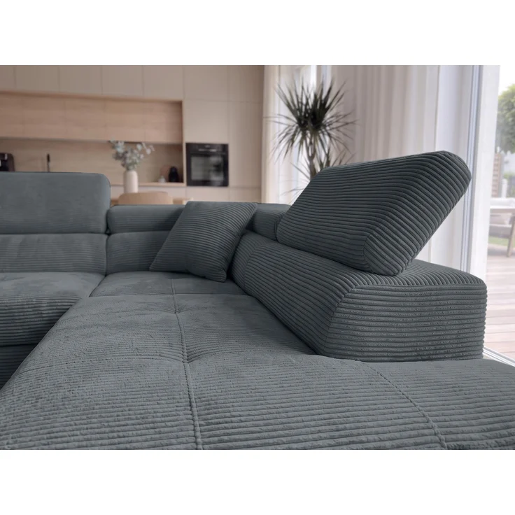 AX LIVING Konak Cord-Schlafsofa R Dunkelgrau 276 cm mit Bettkasten & Kopfstützen – Bild 5