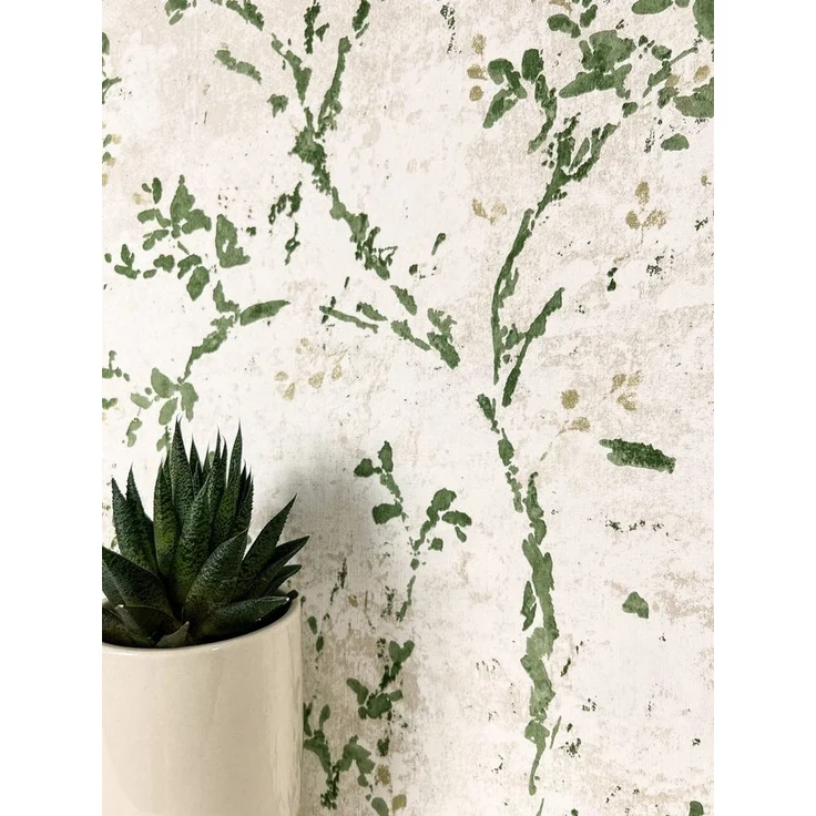 Newroom Vliestapete, Grün Tapete Floral Blätter - Vintage Blumentapete Beige Weiß 3D Optik Romantisch Äste Blätterranke für Schlafzimmer Wohnzimmer Küche – Bild 1