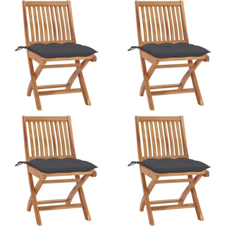 vidaXL Klappbare Gartenstühle mit Kissen 4 Stk. Massivholz Teak 3072822